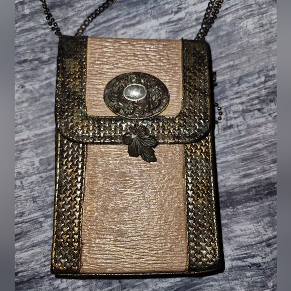Vintage Unique Brown Gold Rectangle Purse - Camera Bag -‎ Crossbody or Shoulder - Picture 1 of 12